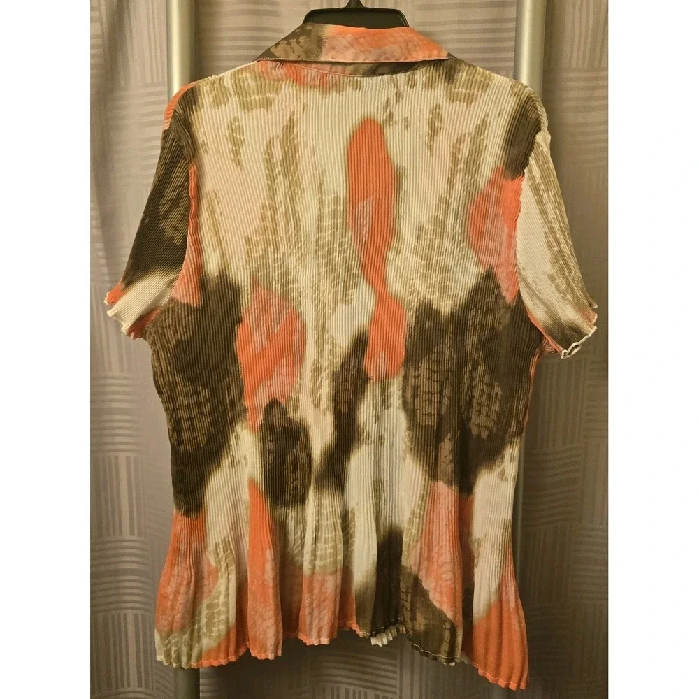 Essentials by Milano Women's XL Abstract Multicolor Pleated Cap Sleeve‎ Blouse